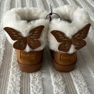 Bebe Kids Brown and White Fur Boots with Butterfly 🦋 Detail (Size 5) NWT